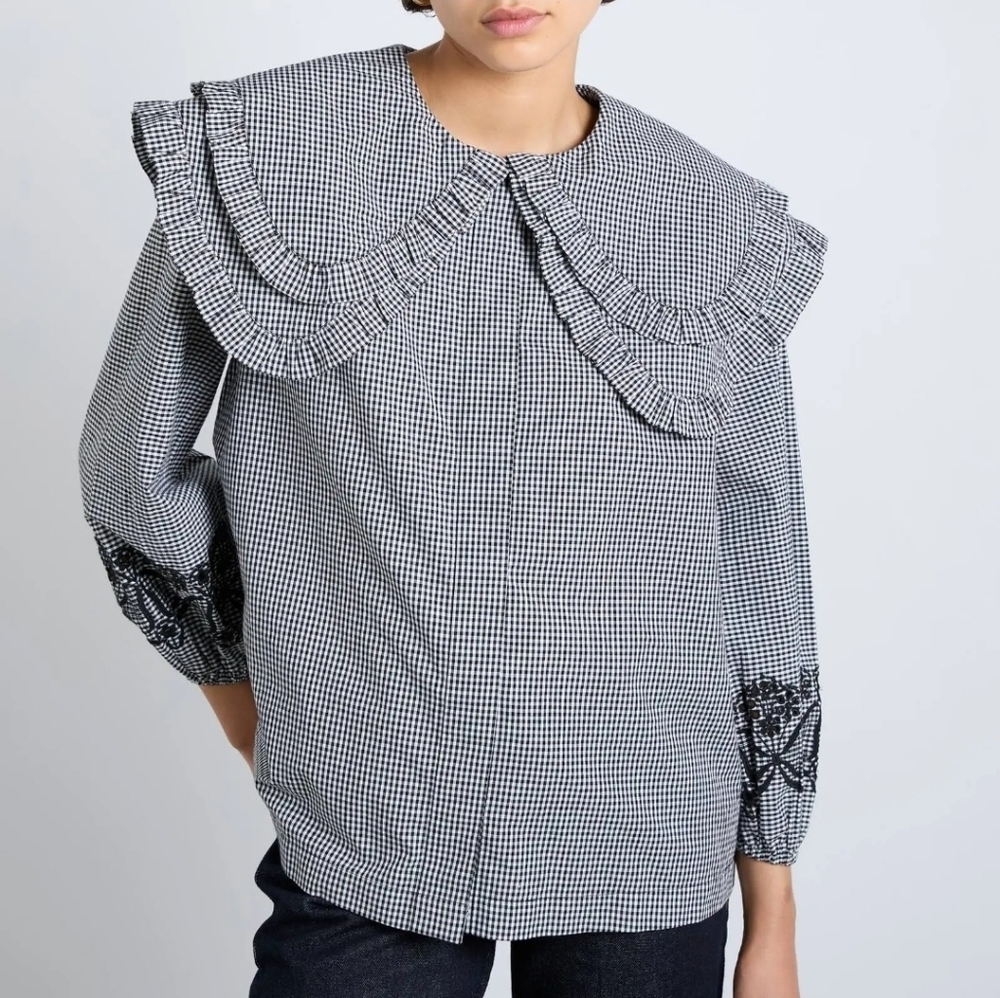 Damson Madder Lois Double Collar Blouse Black Gingham EU 16 /US 12 (See Meas) - Picture 4 of 11
